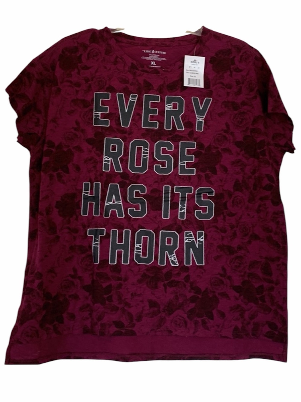 Rare Lyric Culture XL POISON Tee Shirt Every Rose Has Its Thorn Deep Rose Tshirt